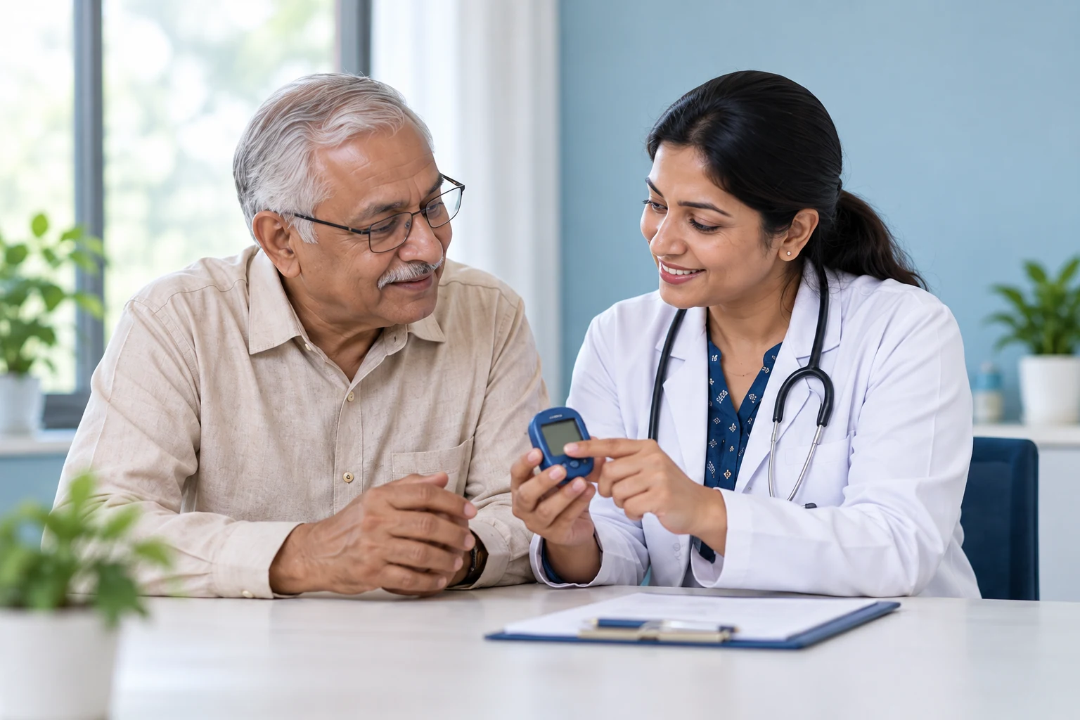 Illustrative consultation about blood-sugar monitoring